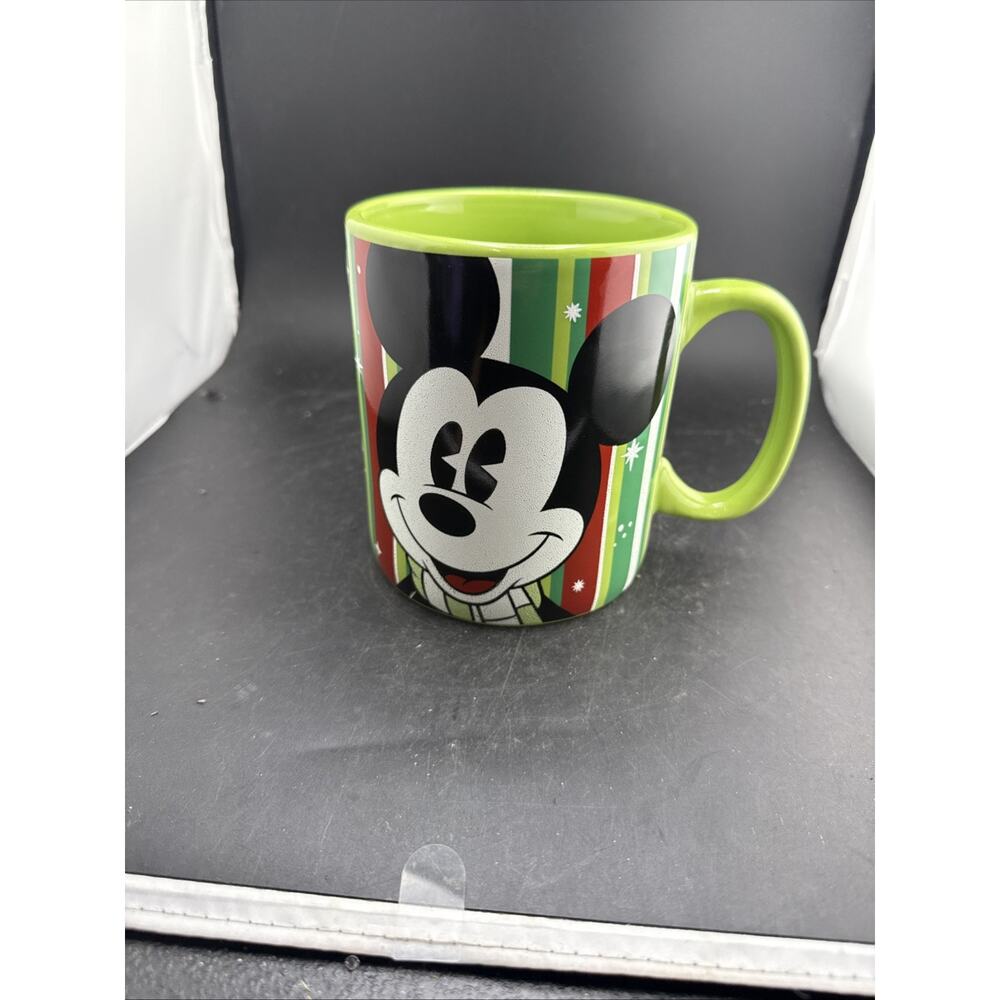 Disney Mickey Mouse Christmas Mug Galerie Green Red Striped Holiday Coffee Large